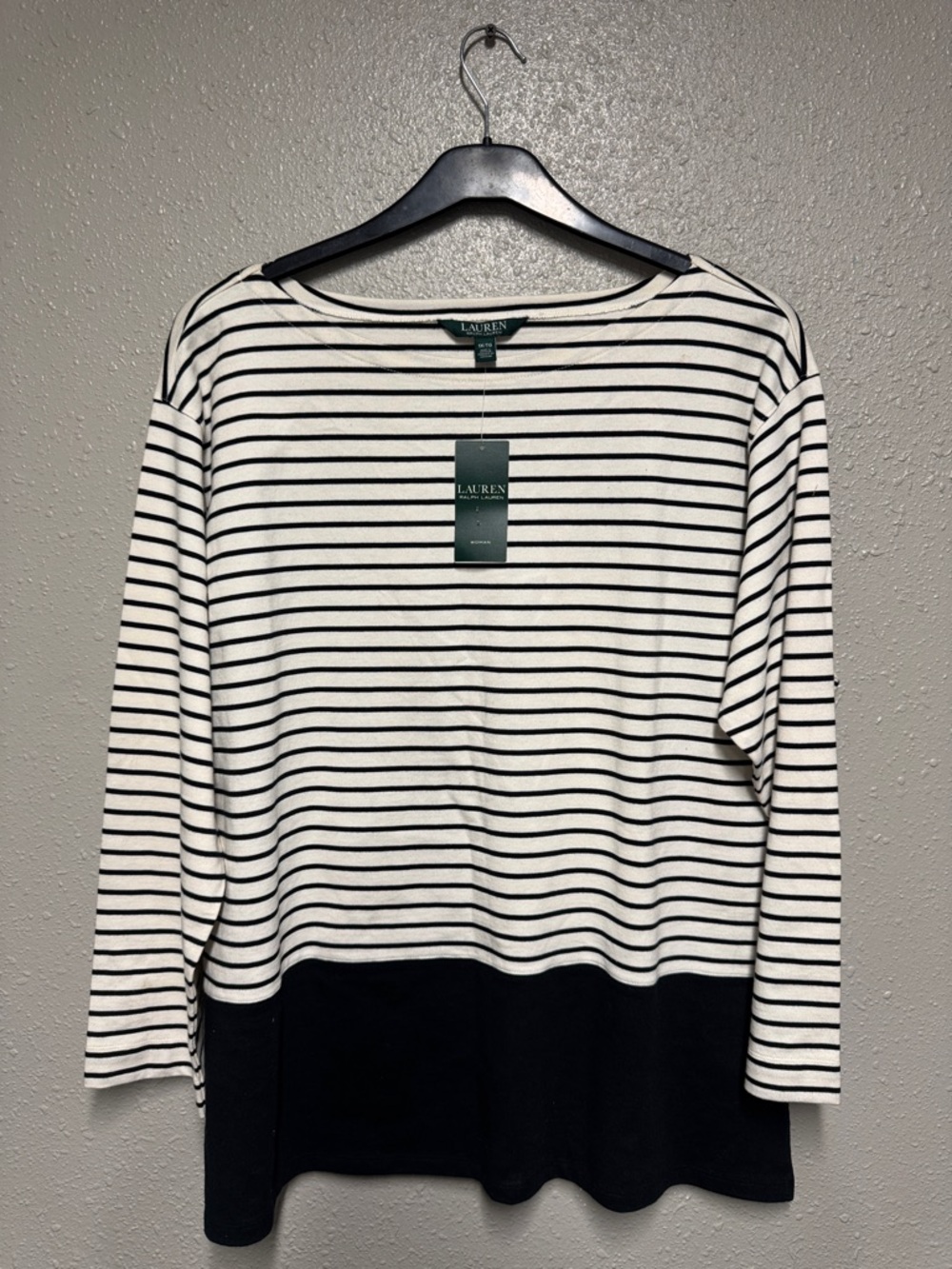 LAUREN Ralph Lauren Black and White Striped Long-Sleeve Boatneck Top